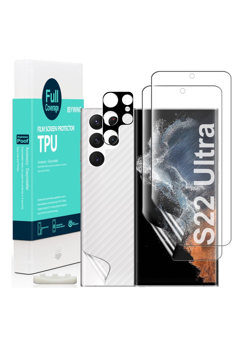 Ibywind Pack of 2 Samsung Galaxy S22 Ultra 5g Screen Protector 6.8 Inch With Camer Lens Protector and Back Carbon Fiber Film Bubble Free Smart Film Tech 99 Percent Hd Clear Easy to Install - Image 1