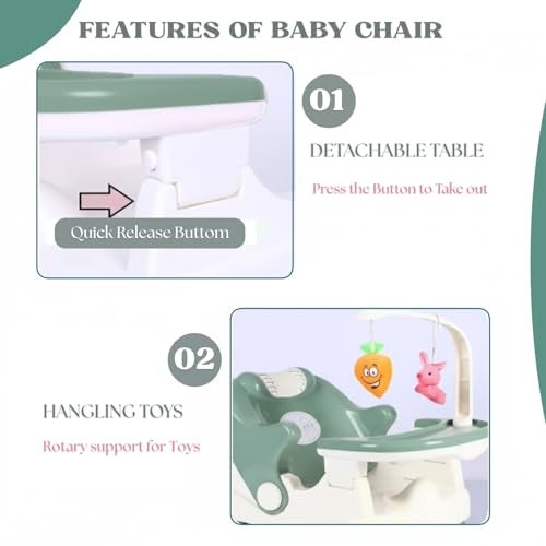 Metreno 2in1 Baby Feeding Chair for 0 to 5 Years Multi-Functional Bathing & Booster Seat Kids Shower Chair with Tray High Chair for Baby Toddlers Children Eating Baby Chair Plastic (Green) - Image 5