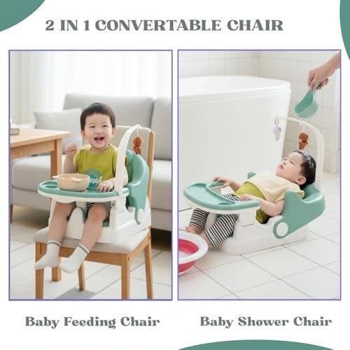 Metreno 2in1 Baby Feeding Chair for 0 to 5 Years Multi-Functional Bathing & Booster Seat Kids Shower Chair with Tray High Chair for Baby Toddlers Children Eating Baby Chair Plastic (Green) - Image 2