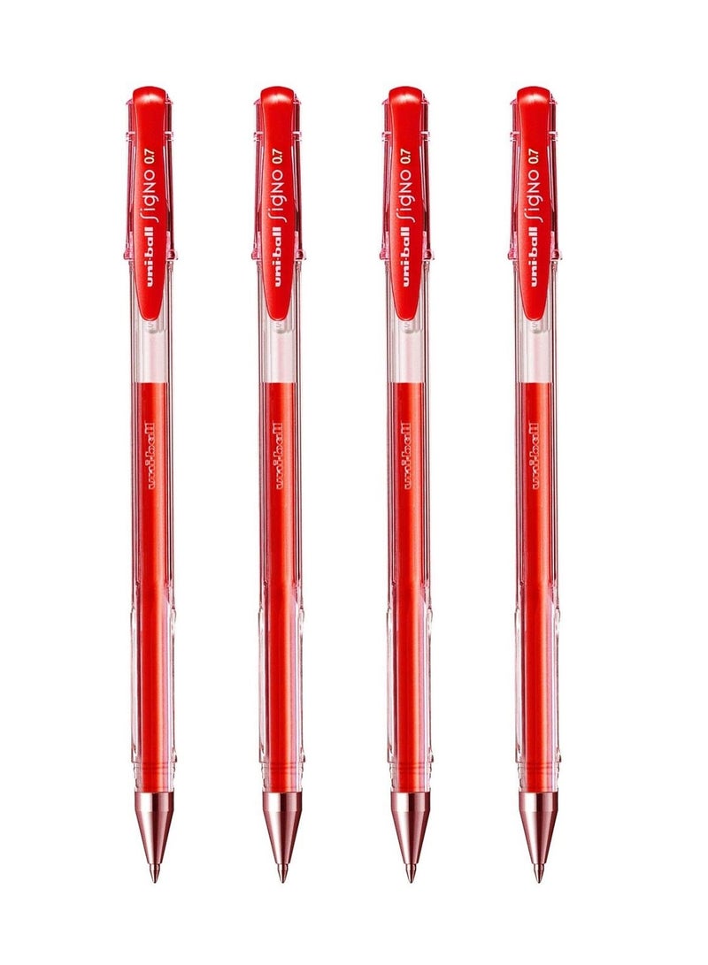 Uniball 4-Piece Signo Roller Pen 0.7mm Tip Red Ink  - Image 1