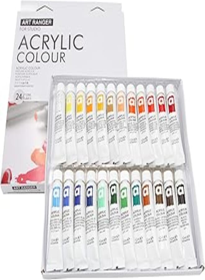 ART RANGER Acrylic Paint 24 Colours 12ml Each Acrylic Paint Artist Paint on Canvas + Painting Set with Stretcher Frame