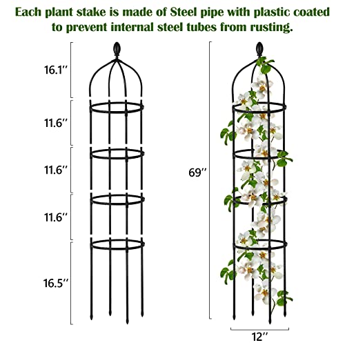 Miuwauer Garden Obelisk Trellis for Climbing Plants Outdoor 6 Ft Rose Bush Round Trellis for Pots Rustproof Metal Plant Flower Trellises for Clematis Vine Jasmine Support Outdoor Indoor - Image 2