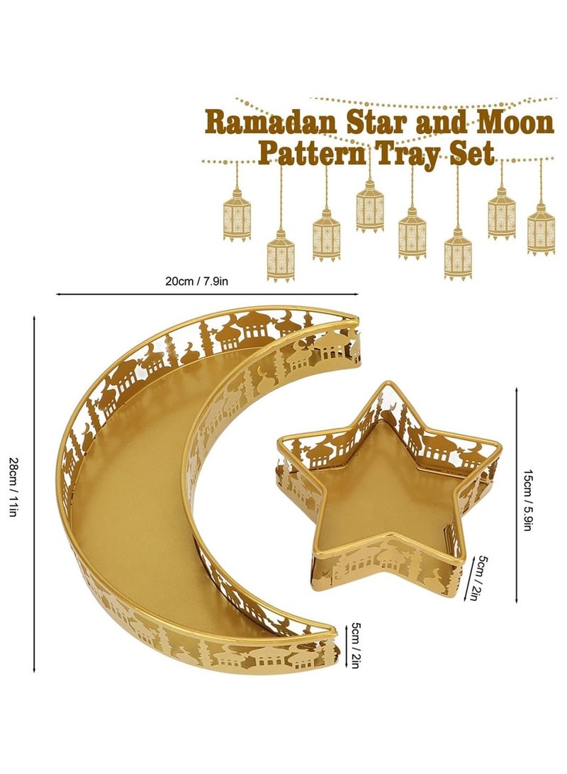 لوبيتيز 2 منصات عيد الفطر، أطباق بتصميم القمر الصاعد والنجوم باللون الذهبي، صينية حلوى حديدية، عيد الفطر، منصة الفواكه، أطباق رمضان، أطباق زينة رمضان. - Image 3