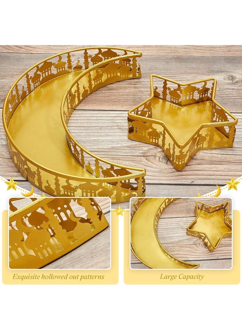 لوبيتيز 2 منصات عيد الفطر، أطباق بتصميم القمر الصاعد والنجوم باللون الذهبي، صينية حلوى حديدية، عيد الفطر، منصة الفواكه، أطباق رمضان، أطباق زينة رمضان. - Image 4