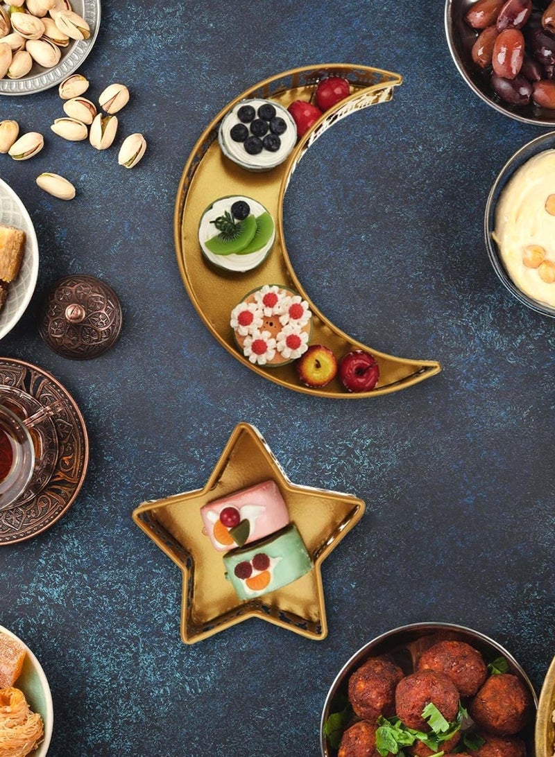 لوبيتيز 2 منصات عيد الفطر، أطباق بتصميم القمر الصاعد والنجوم باللون الذهبي، صينية حلوى حديدية، عيد الفطر، منصة الفواكه، أطباق رمضان، أطباق زينة رمضان. - Image 5