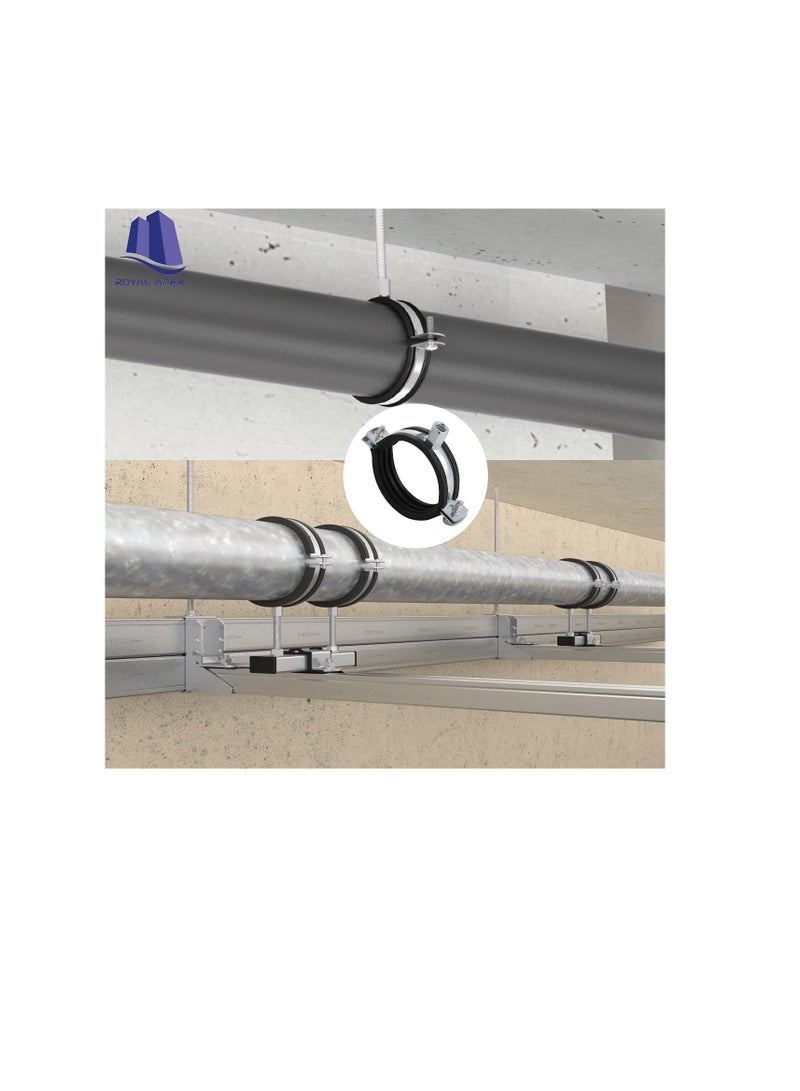 Heavy Duty Adjustable Two-screw Pipe Galvanized Iron (GI) Clamp with Rubber Lined or Unlined for Wall Ceiling Mount Pipe Supports, Split Ring Hanger (3 Inch, Pack of 5)  - Image 2