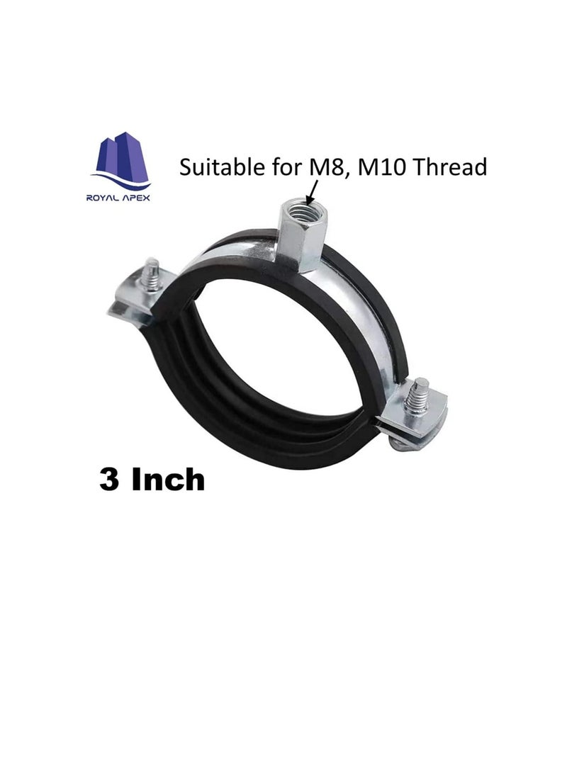 Heavy Duty Adjustable Two-screw Pipe Galvanized Iron (GI) Clamp with Rubber Lined or Unlined for Wall Ceiling Mount Pipe Supports, Split Ring Hanger (3 Inch, Pack of 5)  - Image 1