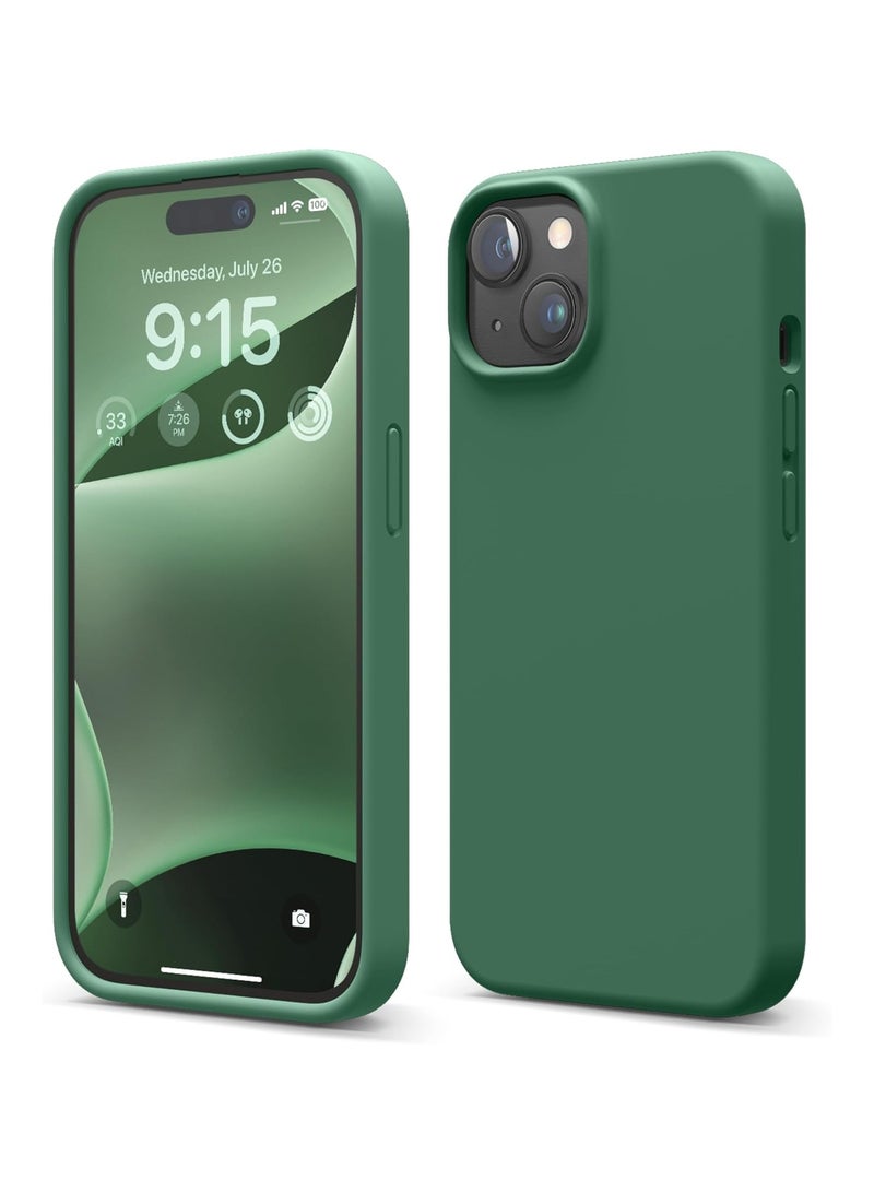 Silicone Case Compatible with iPhone 15, Slim Liquid Silicone Phone Case with Soft Rubber Overlays, Shockproof Bumper with TPU Lining (Alpine Green) - Image 1