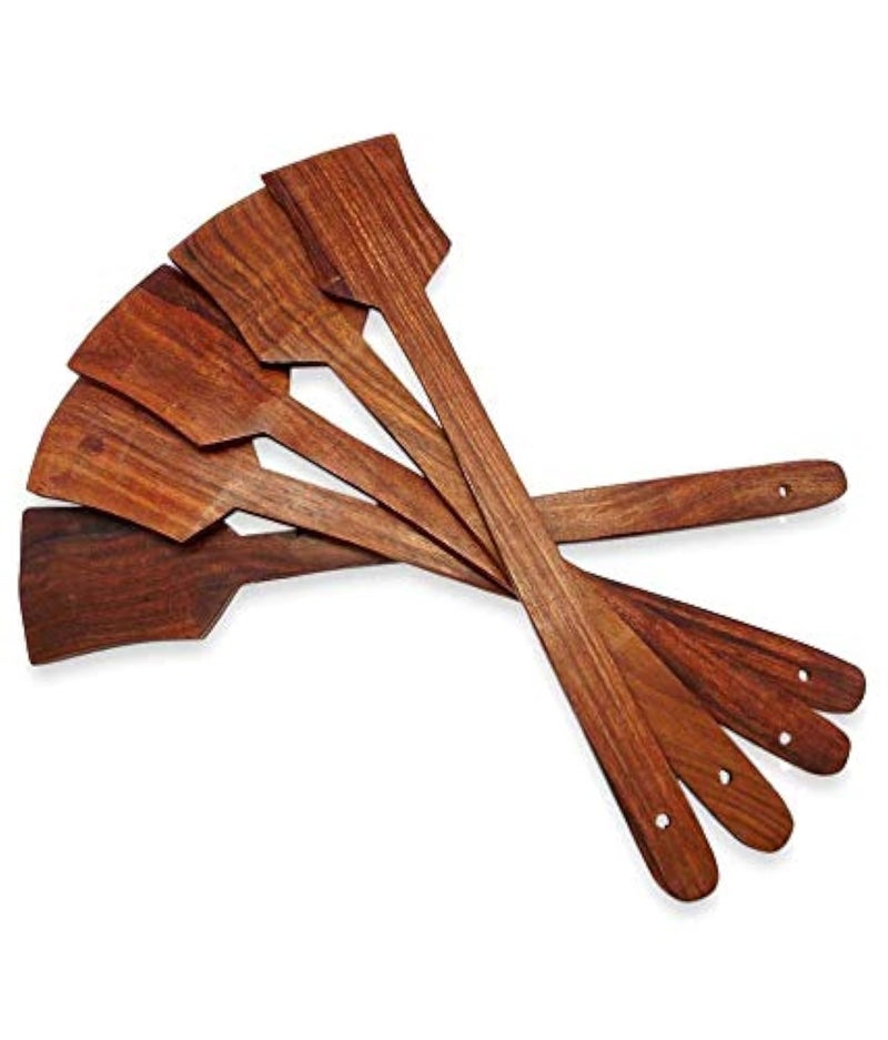ROLIMOLI Non-Stick Bamboo Wooden Utensils for Cooking - Easy to Clean Reusable Wooden Spoons for Cooking, Spatula, Ladle, Turner & Pasta Server Set of 5 - Image 5