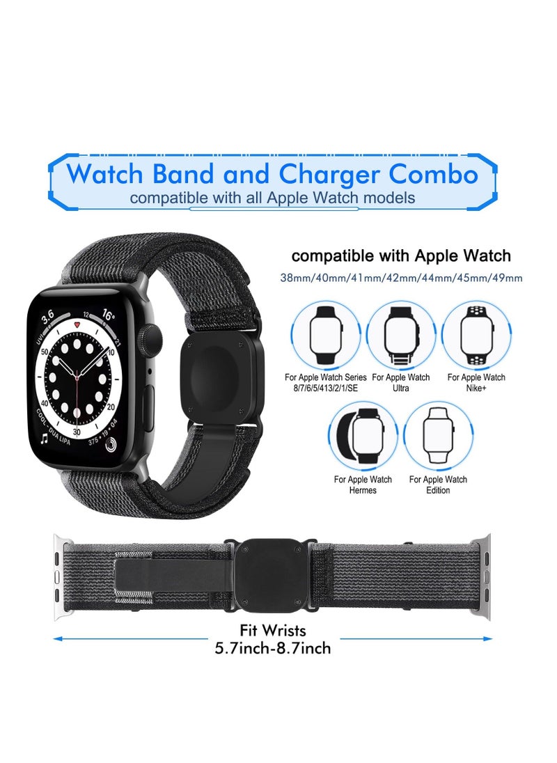 Y&D Sport Loop Nylon Band with Portable Wireless Charger 2-in-1 Compatible Apple Watch 38mm --- 49mm Women Men, Innovative Elastic Braided Strap for iWatch Series 8 7 6 5 4 3 2 1 SE Ultra  - Image 3