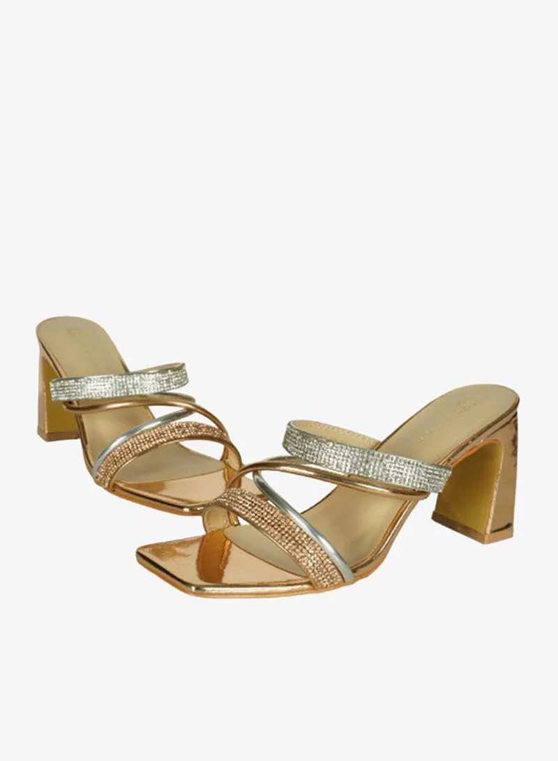 ZAYNA 221-127 Zayna Ladies  High Block Heel Slip on 6F2086-23 Silver