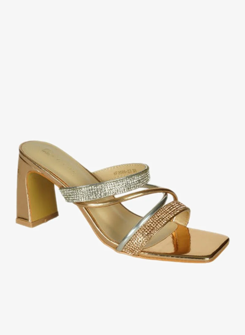 ZAYNA 221-127 Zayna Ladies  High Block Heel Slip on 6F2086-23 Silver