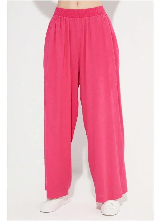 جون June Elastic Waist Wide Fit Trouser Fuchsia