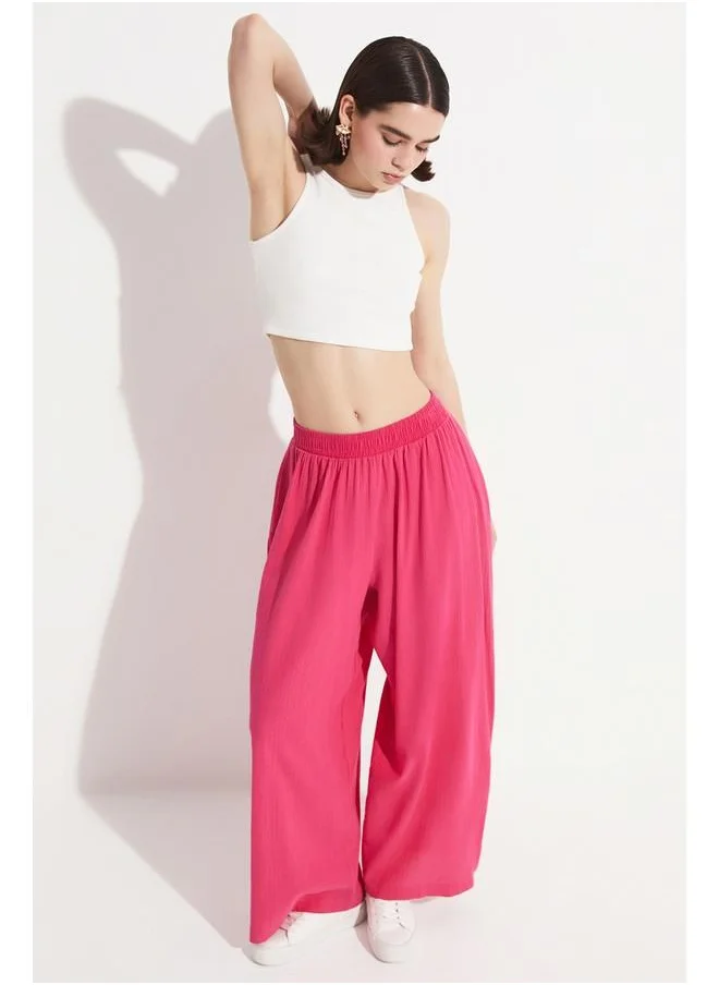جون June Elastic Waist Wide Fit Trouser Fuchsia