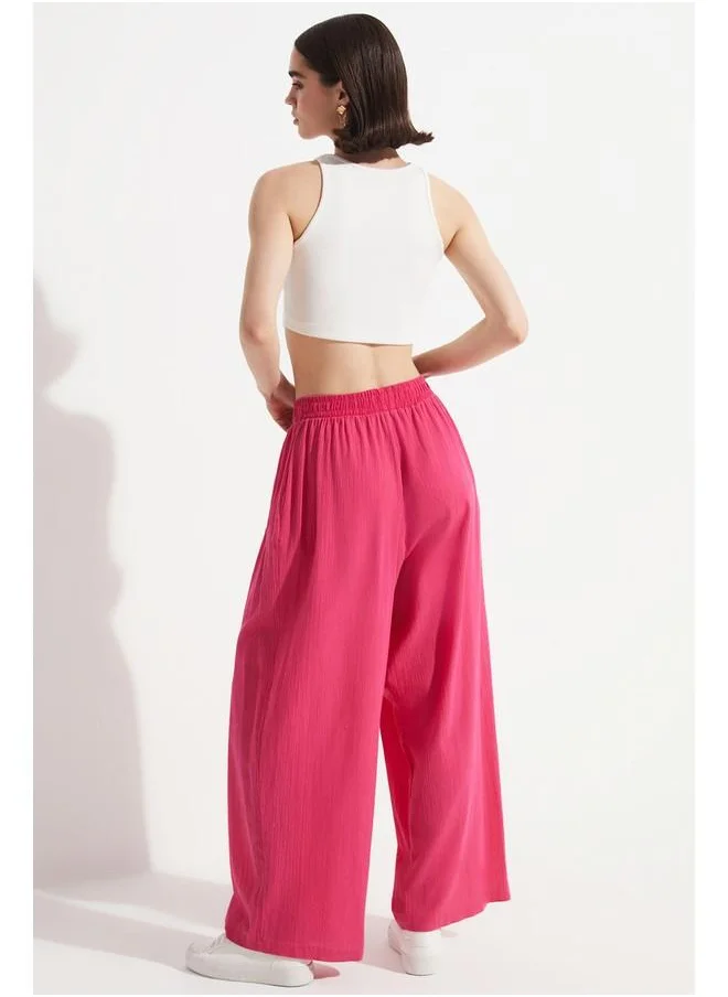 جون June Elastic Waist Wide Fit Trouser Fuchsia