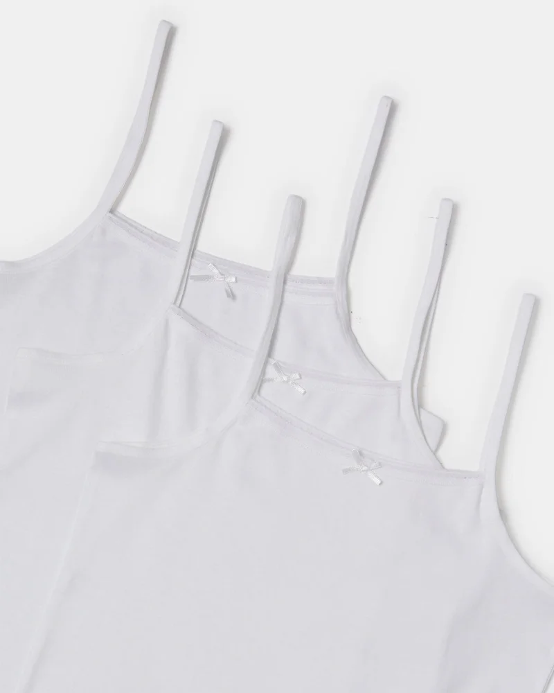 Redtag Senior Girls White Basic Vest Set (Pack Of 3)
