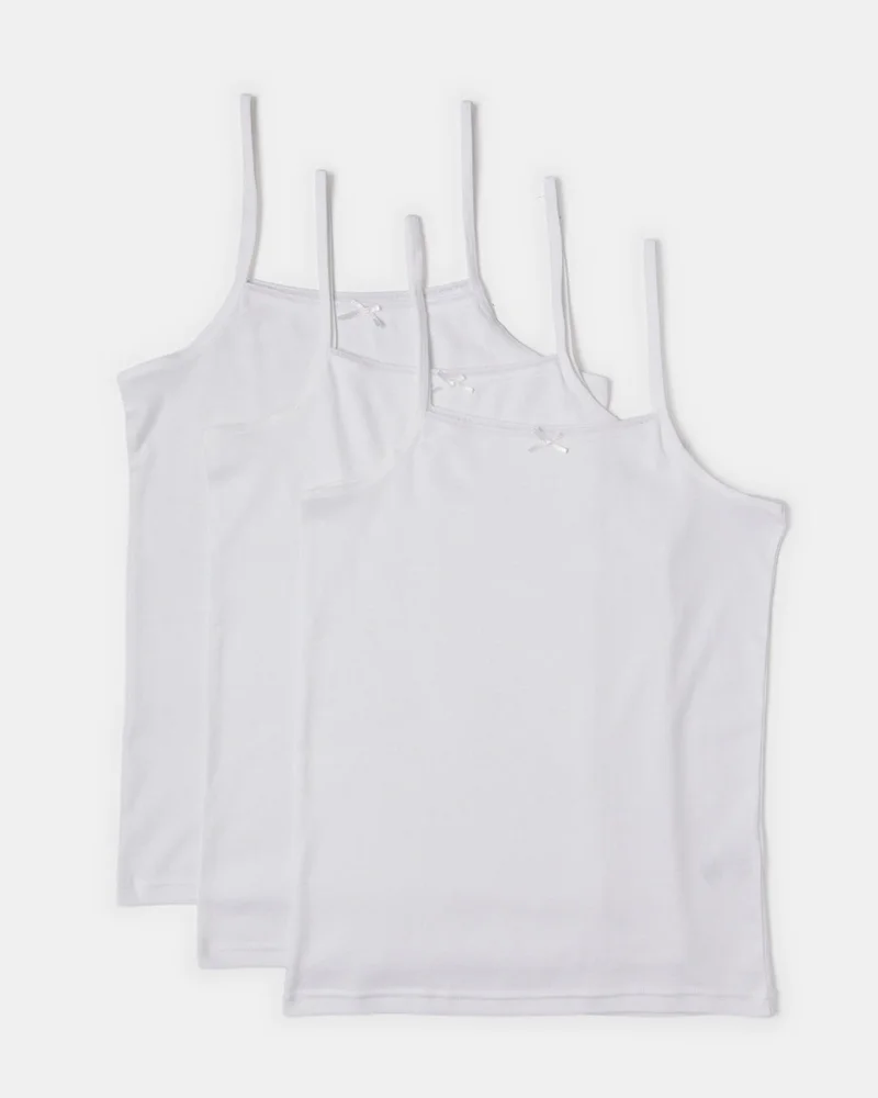 Redtag Senior Girls White Basic Vest Set (Pack Of 3)