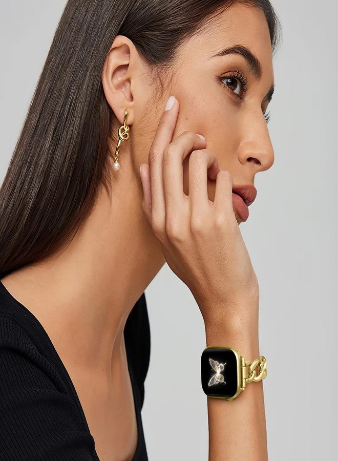 DAQIN سوار داكين الذهبي متوافق مع أساور آبل ووتش للنساء 40mm 38mm 41mm 42mm، إكسسوارات بديلة من سلسلة روابط معدنية من الفولاذ لساعات iWatch سلسلة 11 10 9 8 7 6 5 4 3 2 1 SE، ذهبي - Image 5