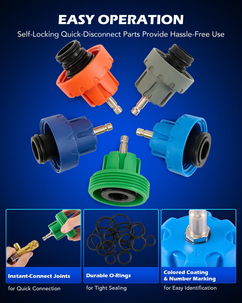 Orion Motor Tech Coolant Pressure Tester Kit, 31pc Master Coolant Vacuum Refill Kit with 23 Radiator Adapters, Radiator Cooling System Pressure Tester Kit with Vacuum Pump Vacuum Purge & Refill Tool - Image 5