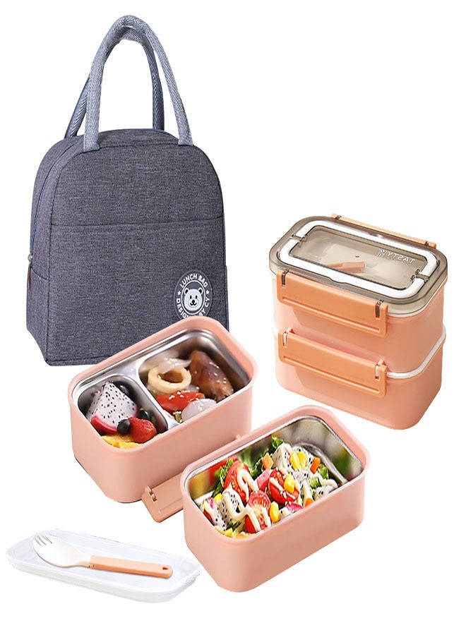 عام علبة غذاء محمولة معزولة بطبقة مزدوجة من الفولاذ المقاوم للصدأ 304 حاوية طعام بينتو بوكس 1600 مل (لون القرنفل) - Image 1