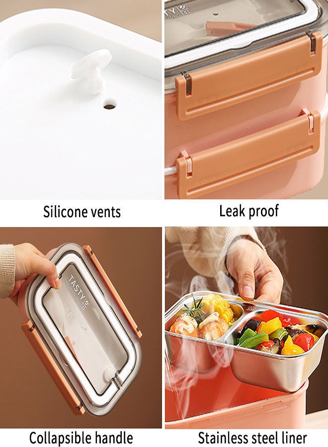 عام علبة غذاء محمولة معزولة بطبقة مزدوجة من الفولاذ المقاوم للصدأ 304 حاوية طعام بينتو بوكس 1600 مل (لون القرنفل) - Image 3