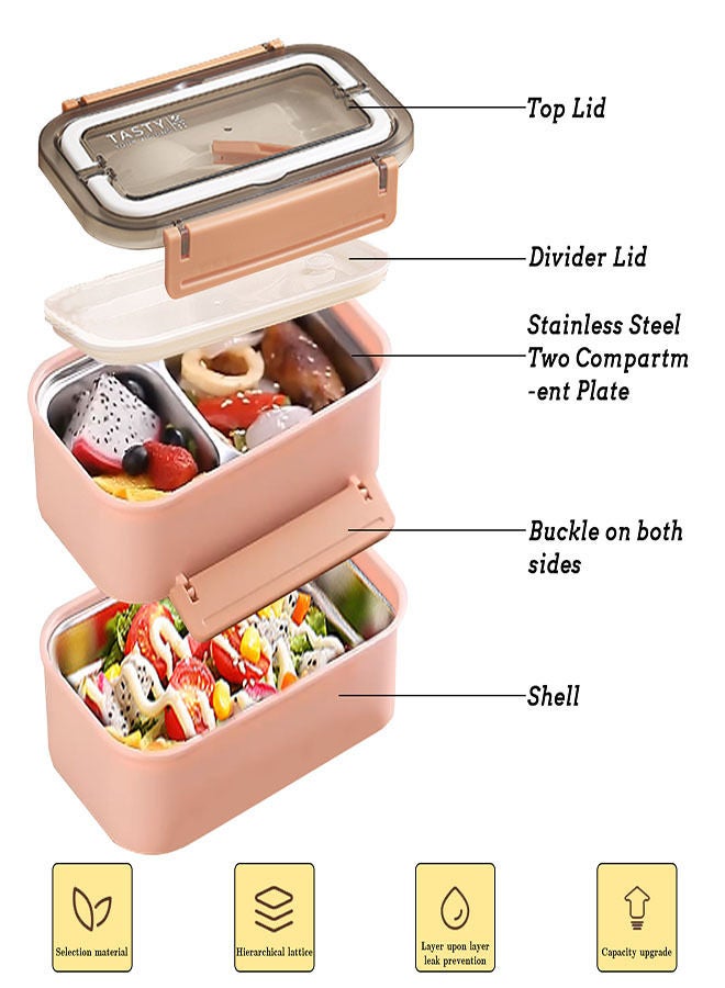 عام علبة غذاء محمولة معزولة بطبقة مزدوجة من الفولاذ المقاوم للصدأ 304 حاوية طعام بينتو بوكس 1600 مل (لون القرنفل) - Image 2