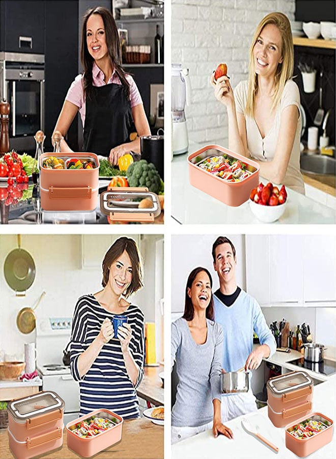 عام علبة غذاء محمولة معزولة بطبقة مزدوجة من الفولاذ المقاوم للصدأ 304 حاوية طعام بينتو بوكس 1600 مل (لون القرنفل) - Image 5