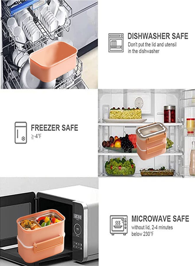 عام علبة غذاء محمولة معزولة بطبقة مزدوجة من الفولاذ المقاوم للصدأ 304 حاوية طعام بينتو بوكس 1600 مل (لون القرنفل) - Image 4