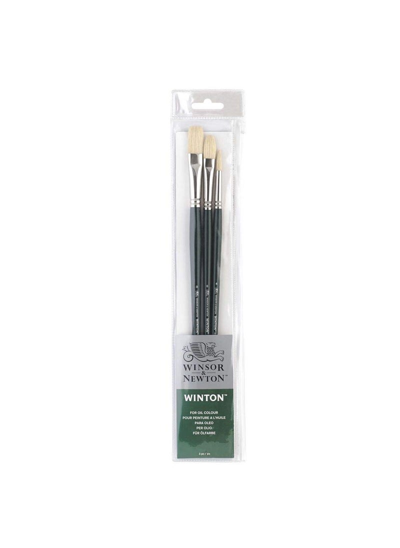 WINSOR & NEWTON Winsor & Newton Winton Hog Bristle Brush - Assorted Set- Long Handle - Pack of 3  - Image 1