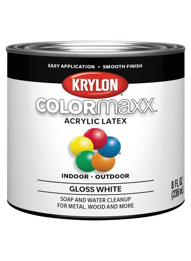 Krylon K05612007 COLORmaxx Acrylic Latex Brush On Paint for Indoor/Outdoor Use, ½ Pint, Gloss White - Image 1