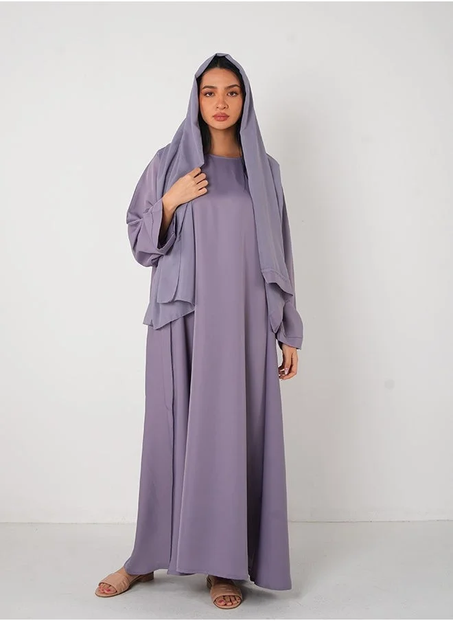 جميلة Lavender Classic Open Abaya 3 pieces Set