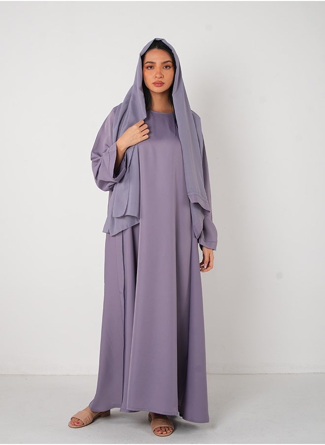 JAMEELA Lavender Classic Open Abaya 3 pieces Set - Image 1