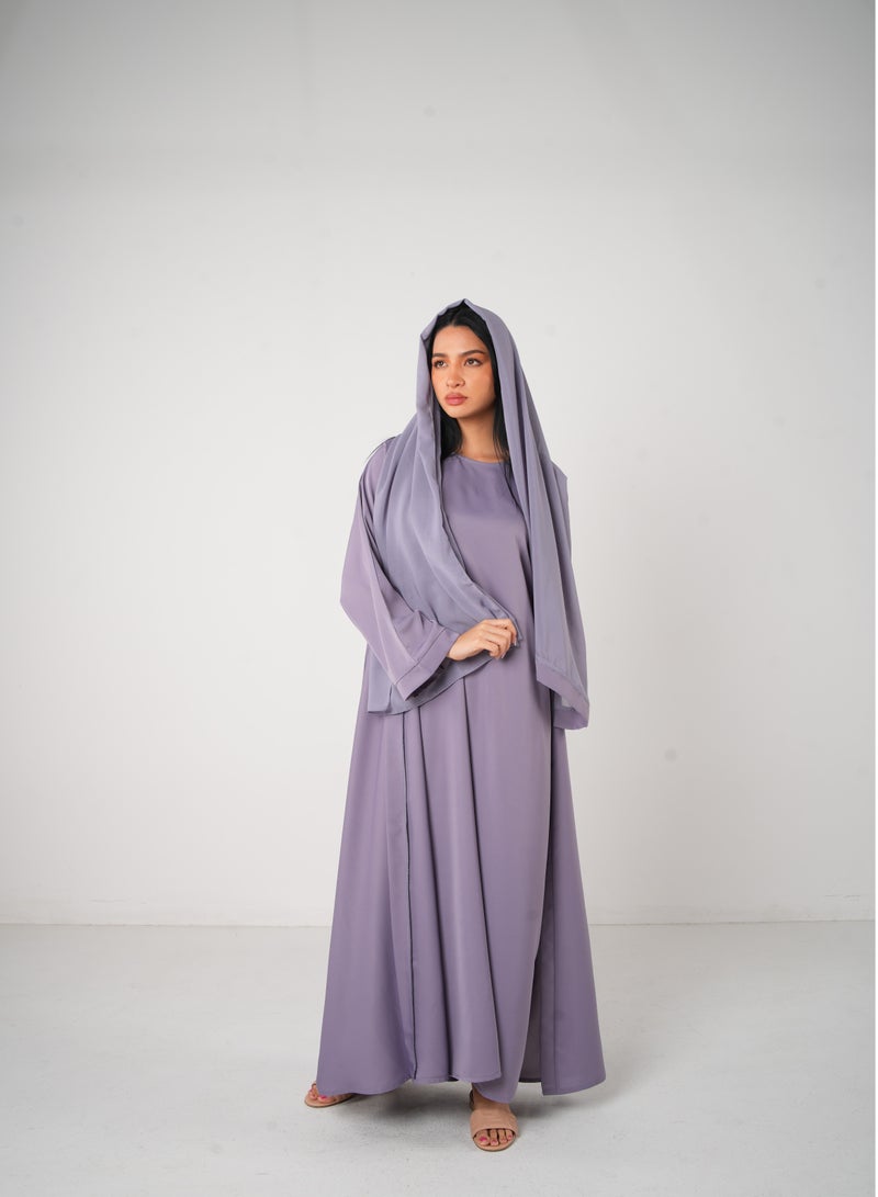 JAMEELA Lavender Classic Open Abaya 3 pieces Set - Image 4