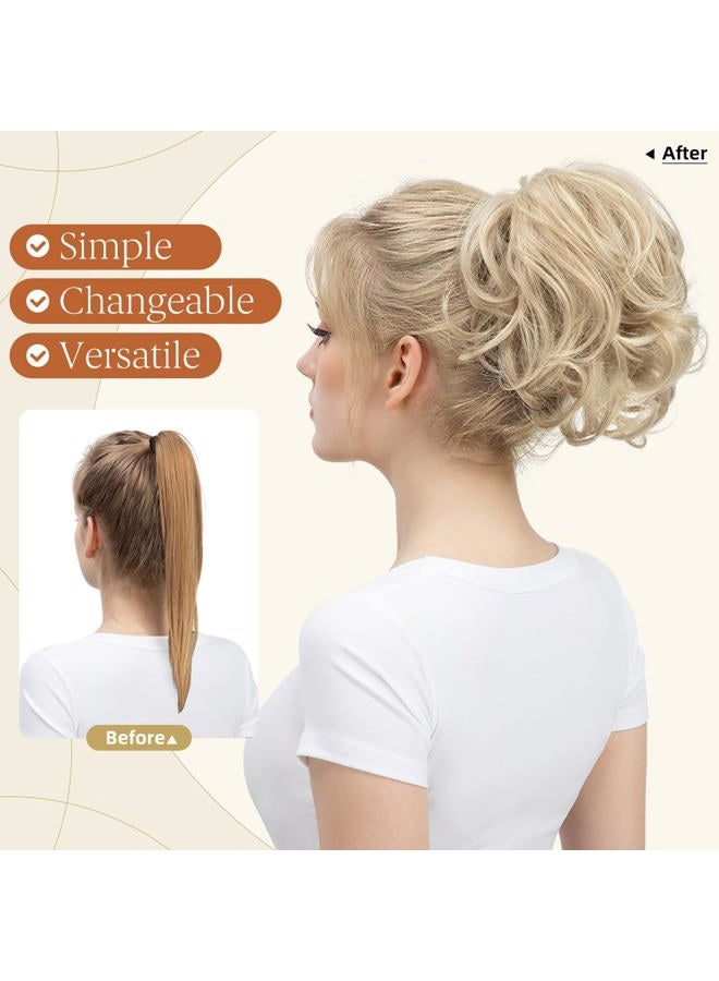 youngways Claw Clip Short Ponytail Messy Bun Hair Piece Bendable Hair Branch Extensions Fluffy Wavy Curly Synthetic Versatile Sunny Blonde Hairpieces - Image 2