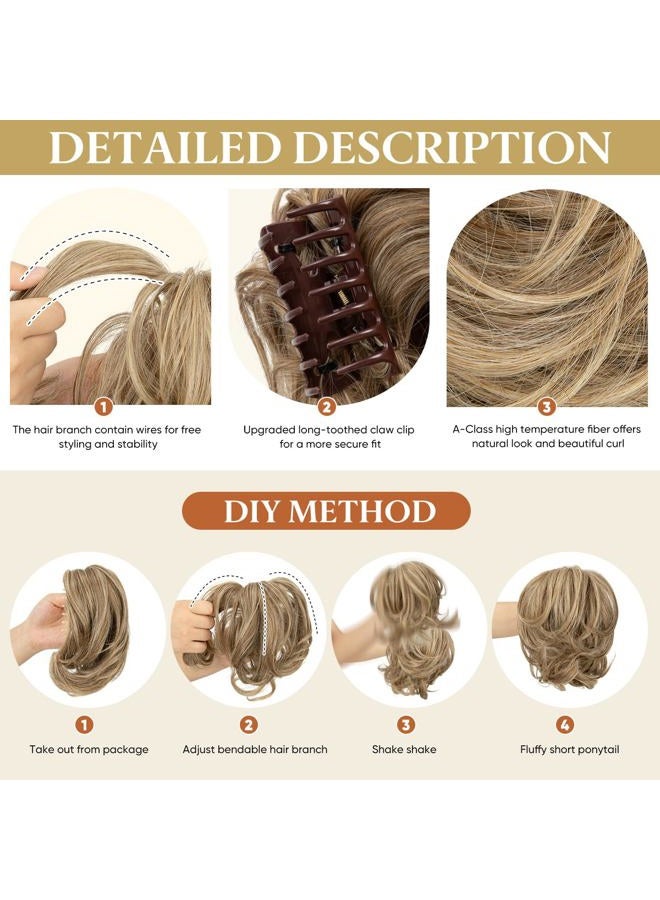youngways Claw Clip Short Ponytail Messy Bun Hair Piece Bendable Hair Branch Extensions Fluffy Wavy Curly Synthetic Versatile Sunny Blonde Hairpieces - Image 5