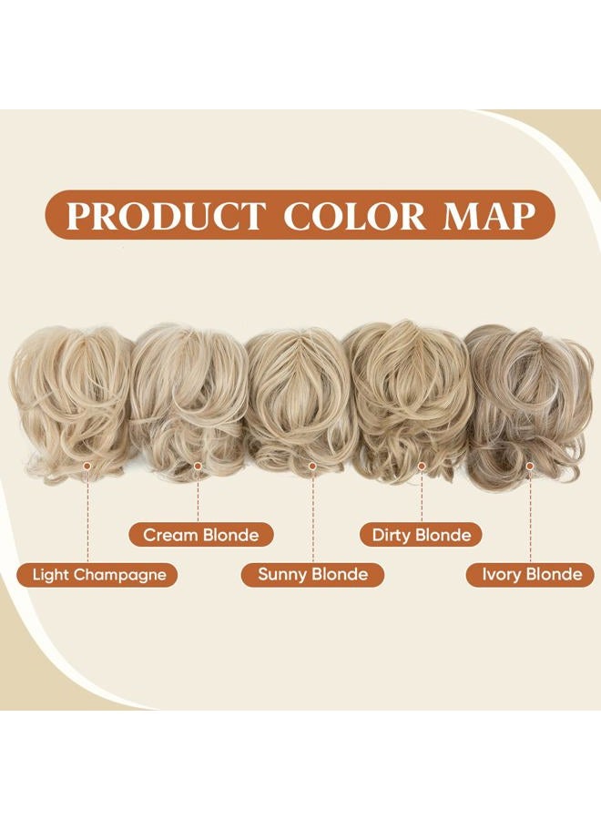 youngways Claw Clip Short Ponytail Messy Bun Hair Piece Bendable Hair Branch Extensions Fluffy Wavy Curly Synthetic Versatile Sunny Blonde Hairpieces - Image 4