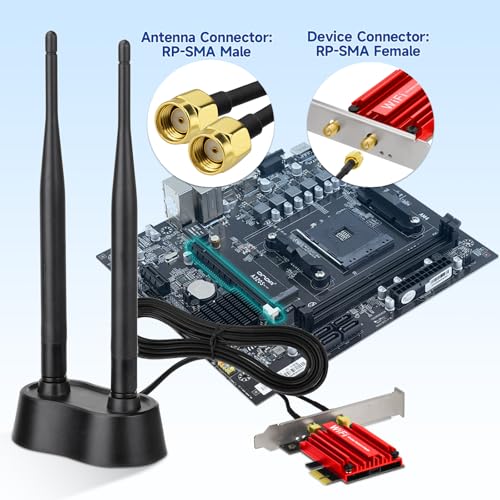 Eightwood 9dBi Dual Band WiFi Antenna 2.4GHz 5GHz RP-SMA WiFi Antennae with Magnetic Base and 6.5ft Extension Cable for PC Desktop Computer PCIe Bluetooth Wireless Network Card,WiFi Router - Image 5