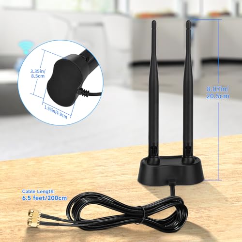 Eightwood 9dBi Dual Band WiFi Antenna 2.4GHz 5GHz RP-SMA WiFi Antennae with Magnetic Base and 6.5ft Extension Cable for PC Desktop Computer PCIe Bluetooth Wireless Network Card,WiFi Router - Image 2