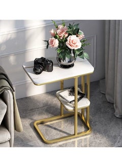 C Side Table, Table for Couch Slide Under, 2-Tier C Shaped End Table, for Living Room Bedroom Small Spaces, Easy to Assemble, 50 * 30 * 60 Cm