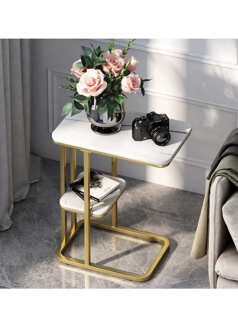 DubaiGallery - C Side Table, Table for Couch Slide Under, 2-Tier C Shaped End Table, for Living Room Bedroom Small Spaces, Easy to Assemble, 50 * 30 * 60 Cm - Image 1