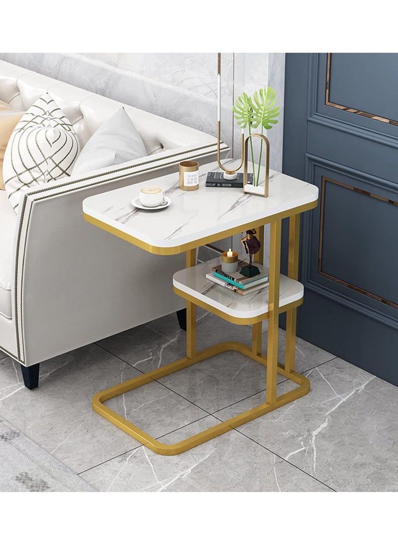 DubaiGallery - C Side Table, Table for Couch Slide Under, 2-Tier C Shaped End Table, for Living Room Bedroom Small Spaces, Easy to Assemble, 50 * 30 * 60 Cm - Image 1