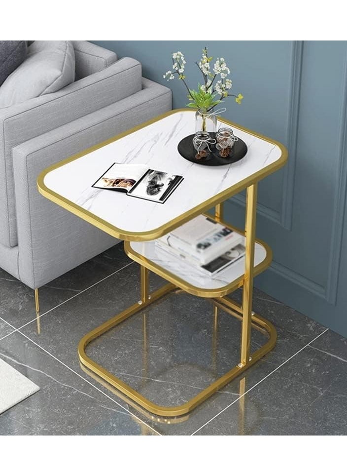 DubaiGallery - C Side Table, Table for Couch Slide Under, 2-Tier C Shaped End Table, for Living Room Bedroom Small Spaces, Easy to Assemble, 50 * 30 * 60 Cm - Image 1
