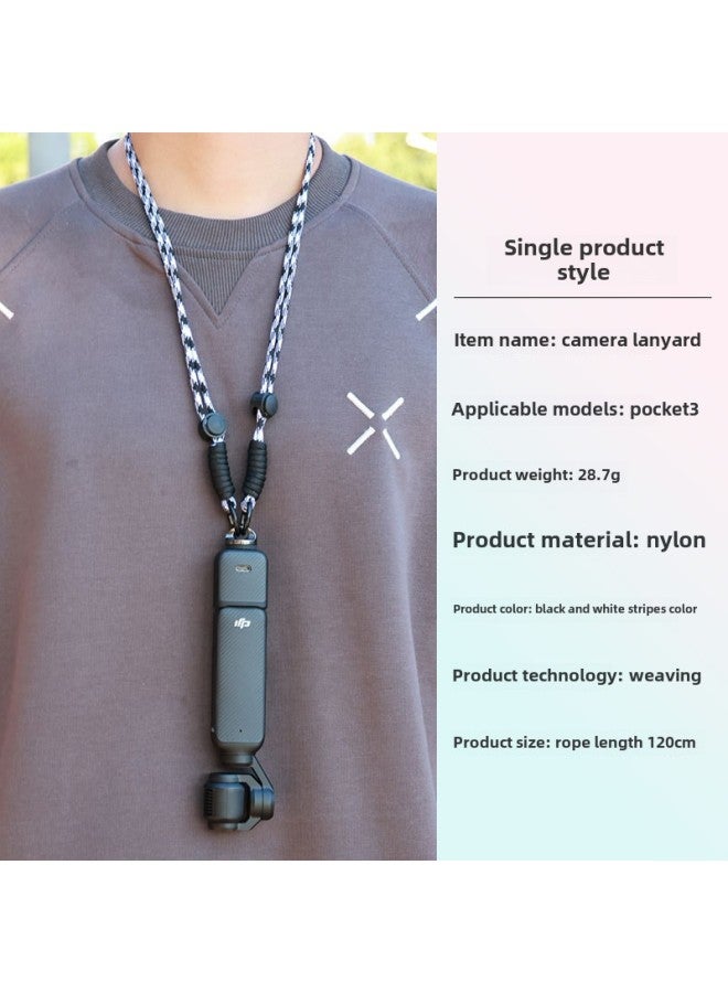 Generic Suitable For DJI Pocket3 Lanyard Shoulder Strap Crossbody Strap Lingou Camera Sports Camera Universal Lanyard-Color:Black And White Stripes - Image 1