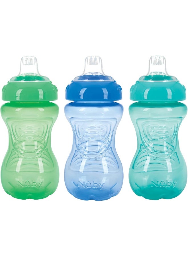 Nuby 3 Pack No Spill Toddler Sippy Cups - Toddler Cups Spill Proof with Easy and Firm Grip - BPA Free Toddlers Cups - Blue, Aqua, Green - Image 1