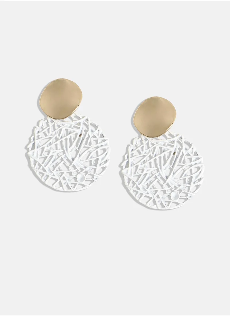 SOHI Gold-Coloured & Silver-Coloured Textured Circular Drop Earrings