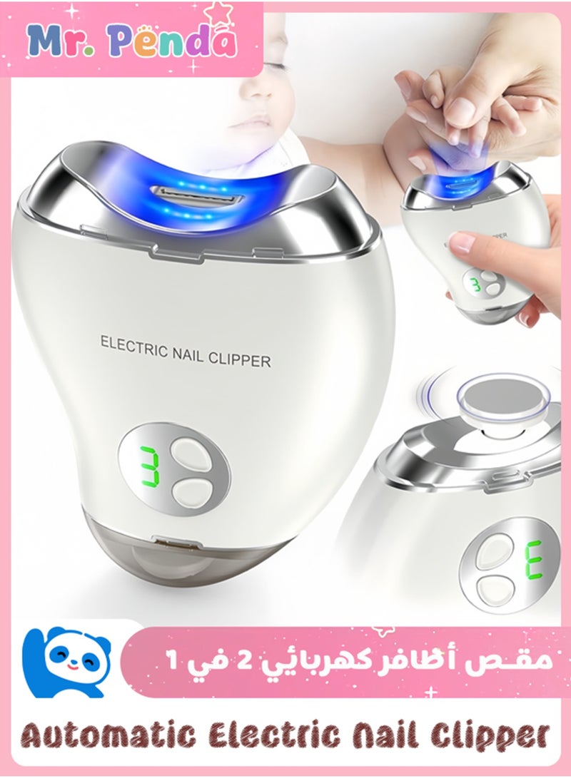 السيد باندا قصافة أظافر كهربائية 2 في 1، مشذب أظافر أوتوماتيكي للرضع قابل للشحن، مبرد أظافر آمن بـ 3 سرعات قابلة للتعديل، طقم مانيكير صامت مع ضوء LED وصندوق لتخزين القصاصات للمواليد والكبار (أبيض) - Image 1