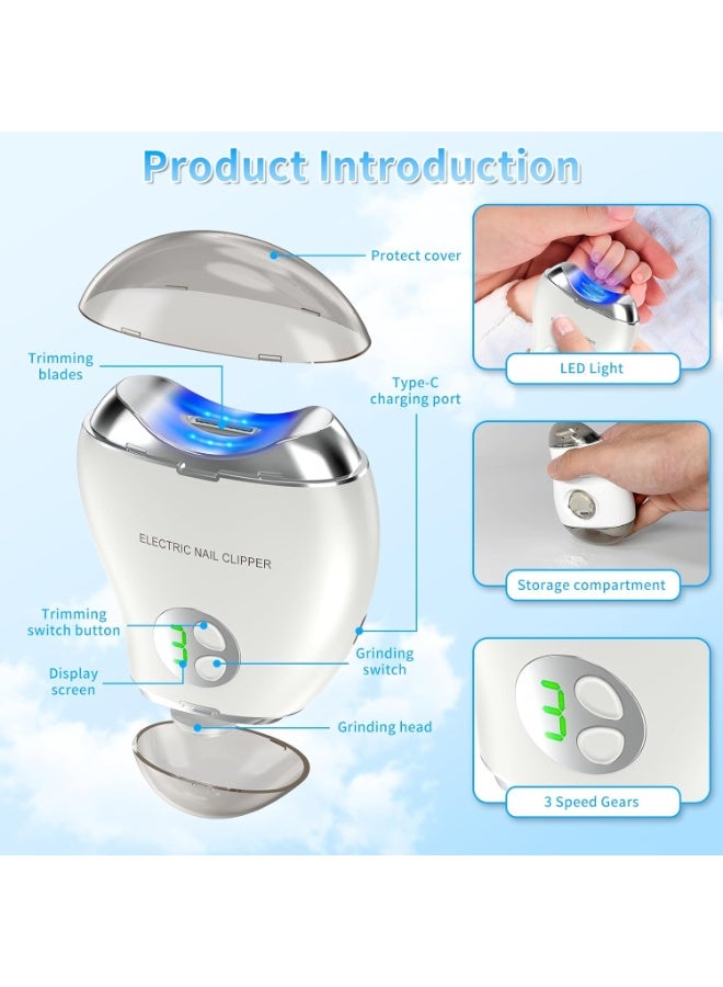 السيد باندا قصافة أظافر كهربائية 2 في 1، مشذب أظافر أوتوماتيكي للرضع قابل للشحن، مبرد أظافر آمن بـ 3 سرعات قابلة للتعديل، طقم مانيكير صامت مع ضوء LED وصندوق لتخزين القصاصات للمواليد والكبار (أبيض) - Image 3
