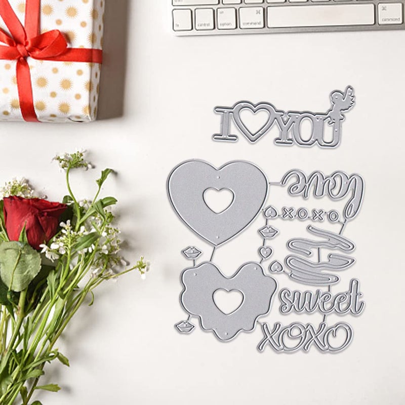 Hying Valentines Love Words Cutting Dies for Card Making Photo Album Decorations, Loving Heart Kiss Die Cuts Sweet Words Letters Dies Stencils Embossing Template for DIY Scrapbooking Craft - Image 4