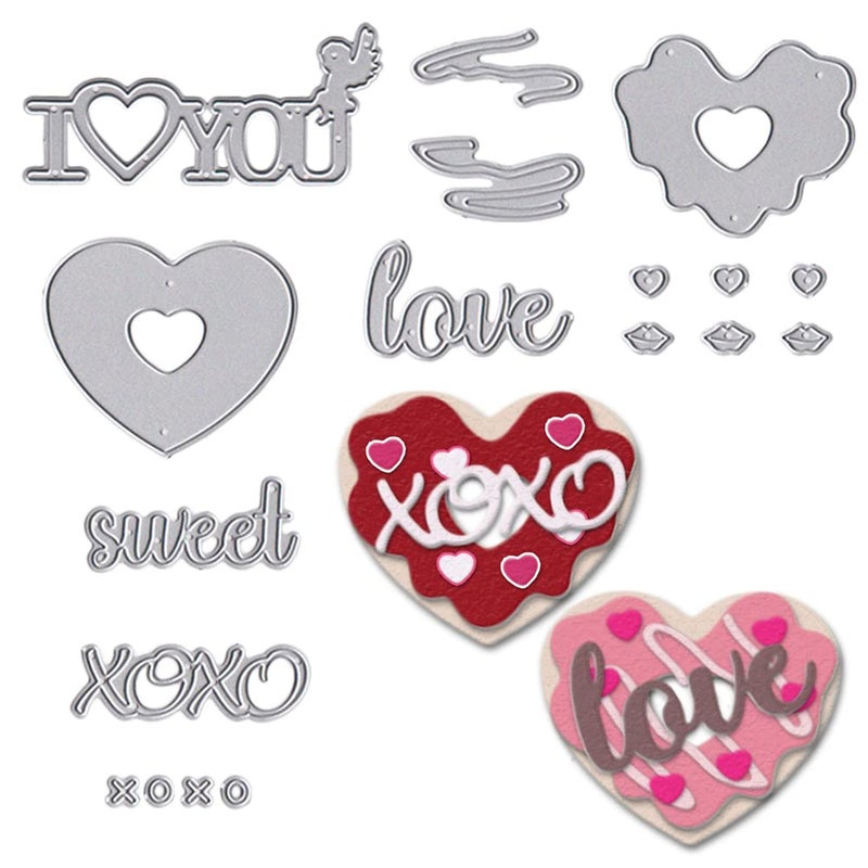 Hying Valentines Love Words Cutting Dies for Card Making Photo Album Decorations, Loving Heart Kiss Die Cuts Sweet Words Letters Dies Stencils Embossing Template for DIY Scrapbooking Craft - Image 1