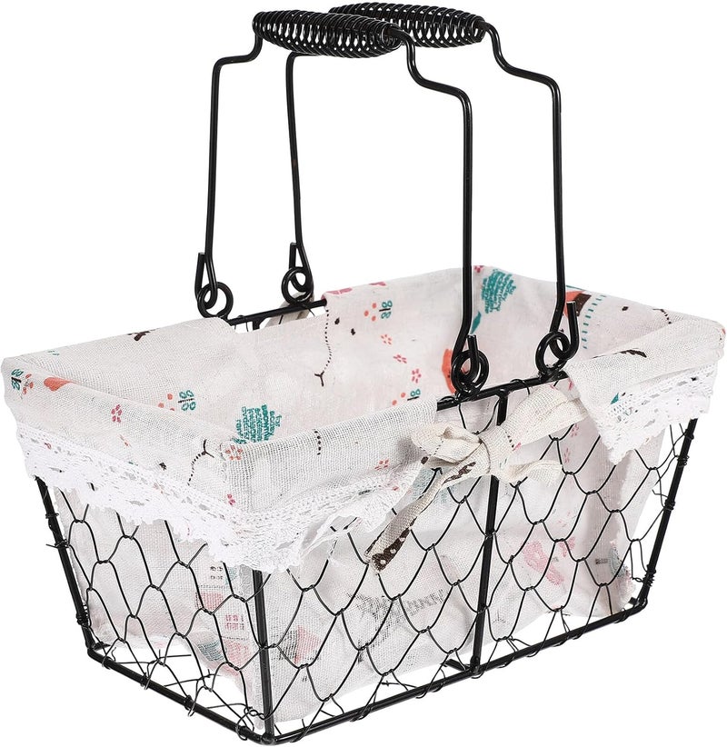 Iron Egg Basket with Fabric Liner Storage Holder for Kitchen Countertop Breathable Fruit and Snack Organizer Basket for Home Storage and Pantry Random Color Random Style - Image 1